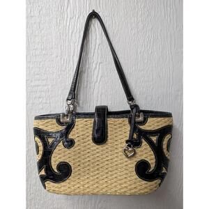 Brighton Viola Straw & Leather Handbag Purse Tote Bag Boho Western Travel